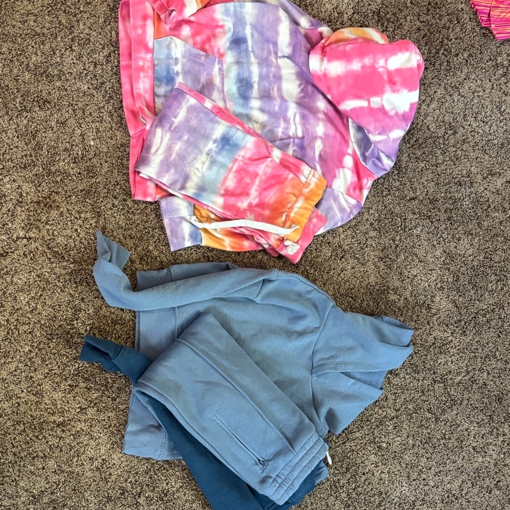 Colorful Tie-Dye Hoodie and Blue Jacket Set
